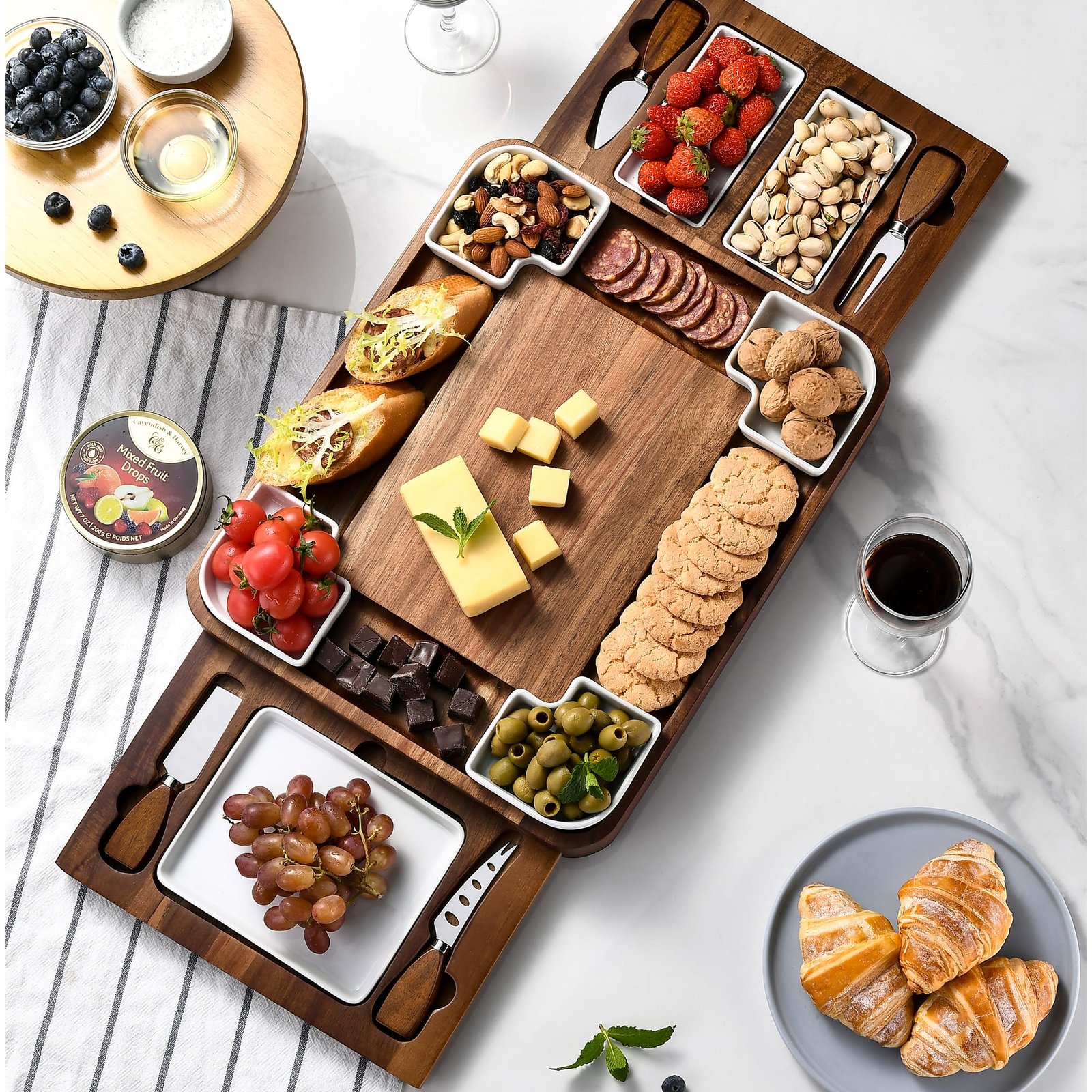 Shanik Upgraded Acacia Cheese Board Set, Square Shaped Charcuterie Set, Cheese Platter, Handcrafted Design and Stainless Steel Cutlery Set - Gift for Any Occasion No Engraving - Image 3