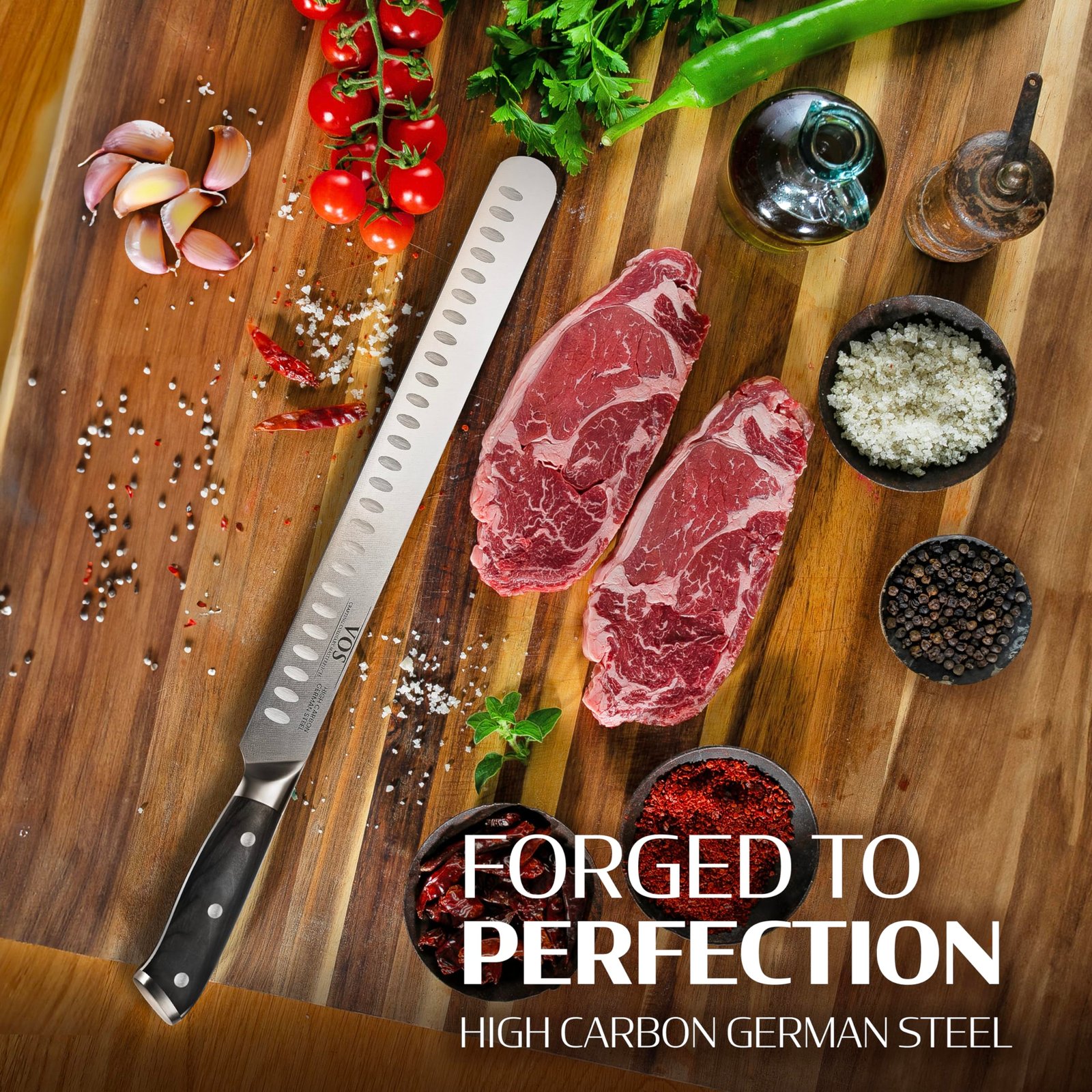 Vos 10" & 12" Carving Knife Set – German Steel Brisket & Butcher Knives with Ergonomic Handles – Razor Sharp Full Tang BBQ Slicer Duo – Gift Box Included - Image 2