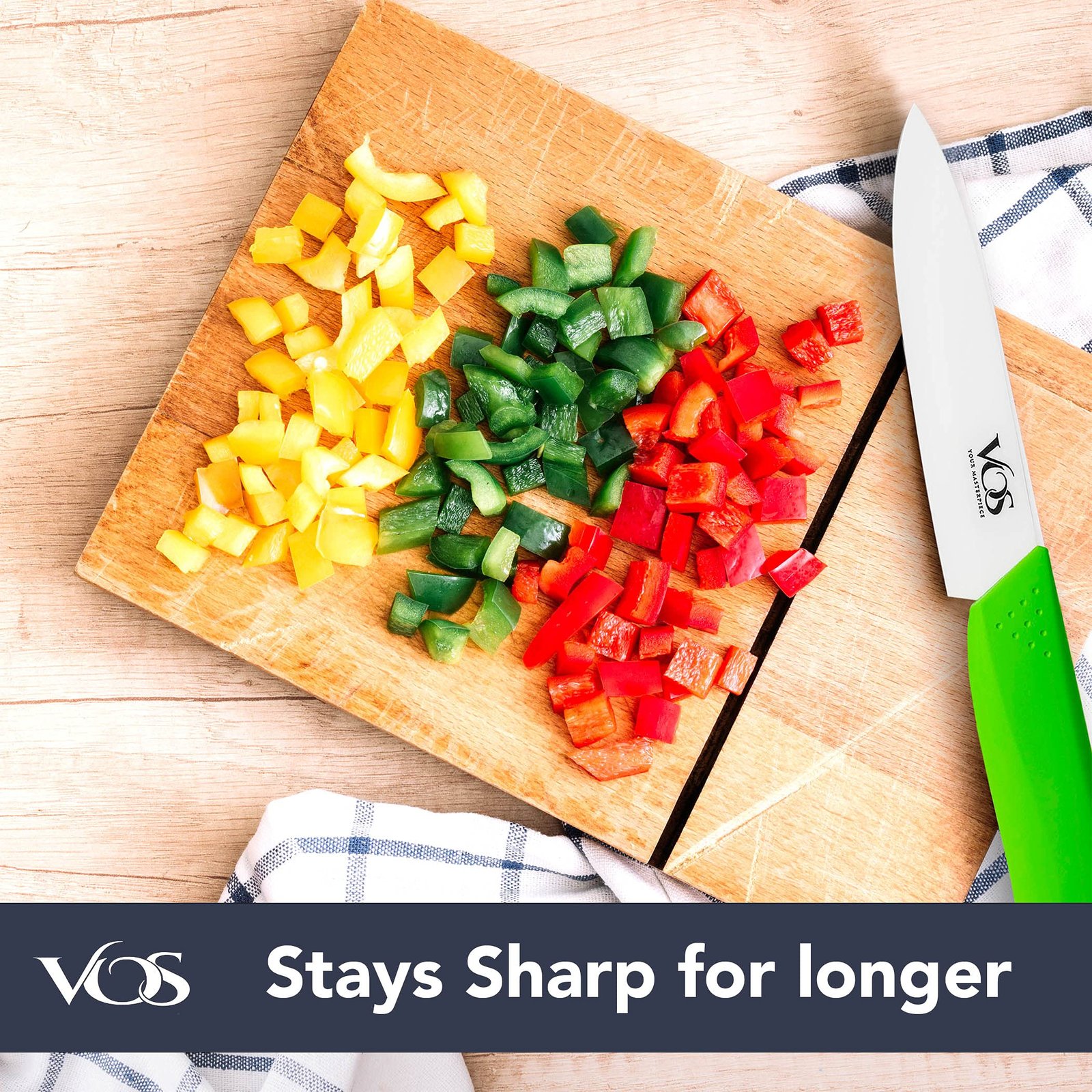 Vos Ceramic Paring Knife - 4 Inch Zirconia Blade With Sheath Cover - Handle Fruit and Vegetables Kitchen Knife (Green) - Image 5