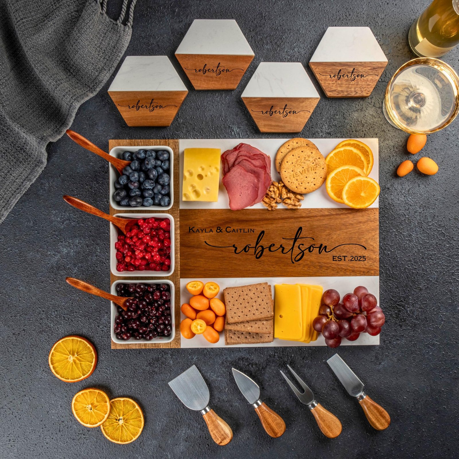 Personalized Charcuterie Board - Custom Engraved Wooden Marble Cheese Boards for Bridal Shower, Wedding, Housewarming, Birthday & Anniversary Gifts - Perfect Gift for Couples & Women - Image 8