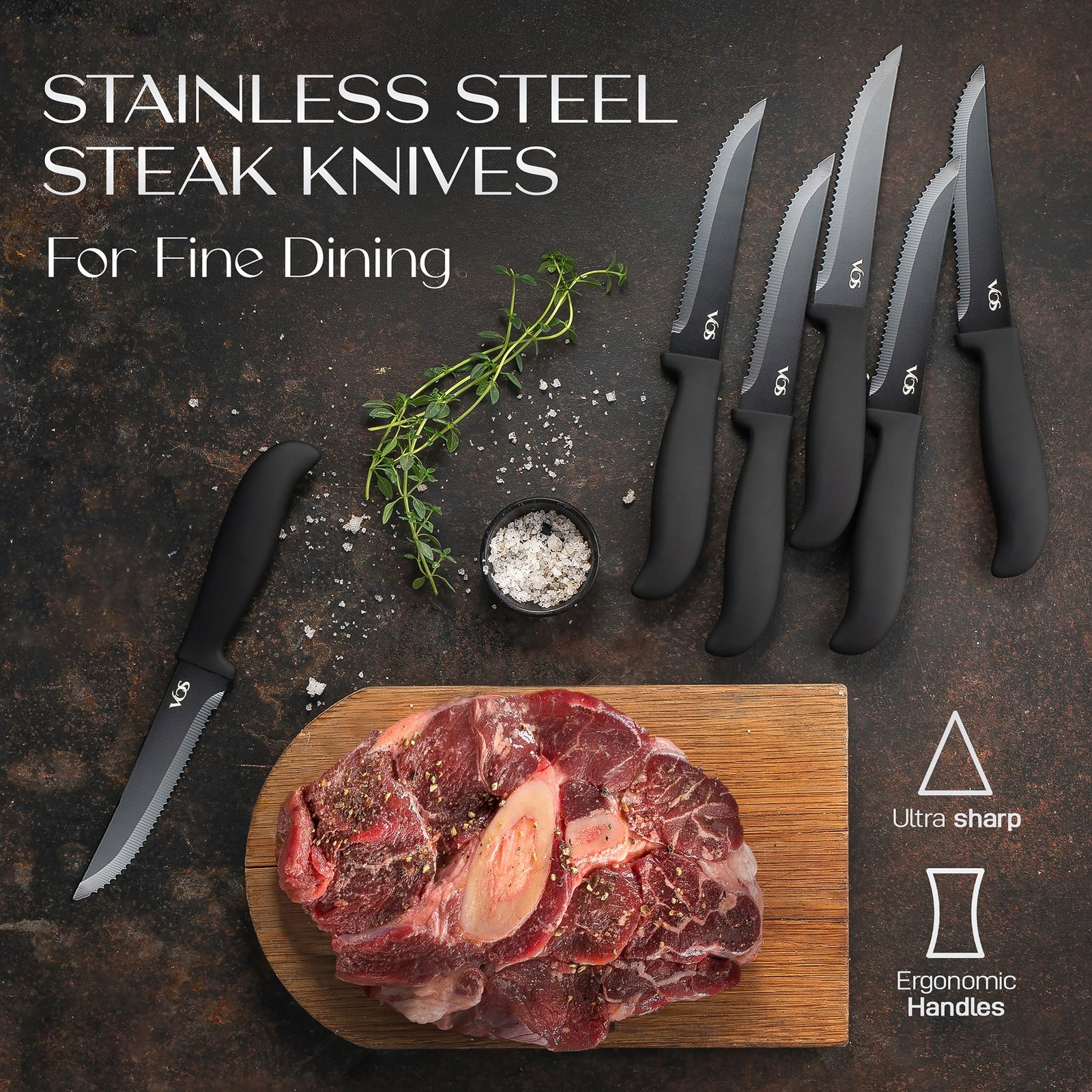 Vos Ceramic Knife Set With Block - 13-Piece Ceramic Knives Set For Kitchen, Includes Chef, Santoku, Bread Knives, Steak Knives, Peeler & Elegant Wooden Block - Ultra-Sharp, Dishwasher safe,Lightweight - Image 8