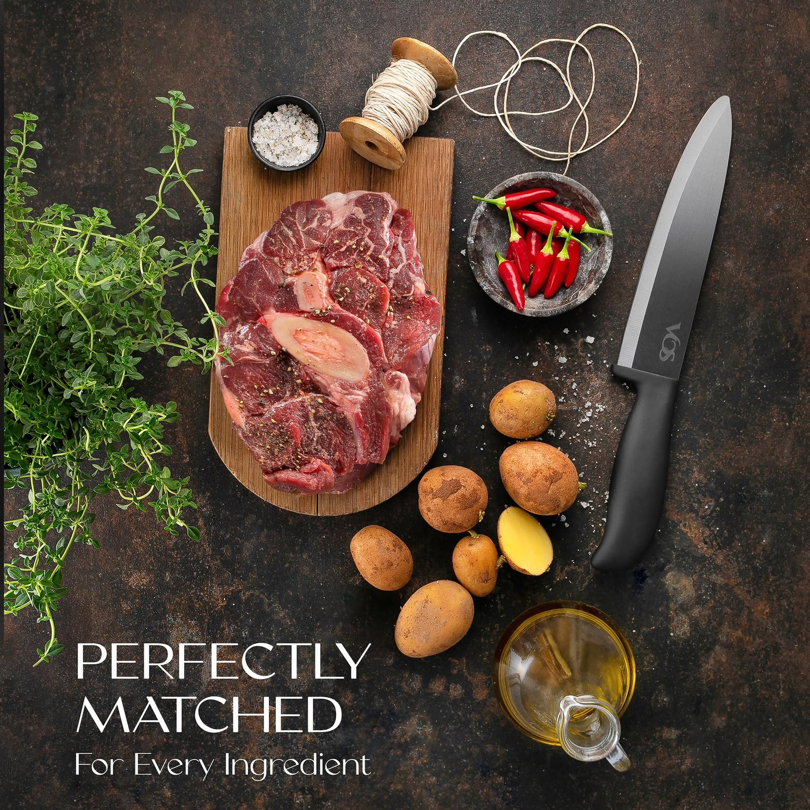 Vos Ceramic Knife Set With Block - 13-Piece Ceramic Knives Set For Kitchen, Includes Chef, Santoku, Bread Knives, Steak Knives, Peeler & Elegant Wooden Block - Ultra-Sharp, Dishwasher safe,Lightweight - Image 4