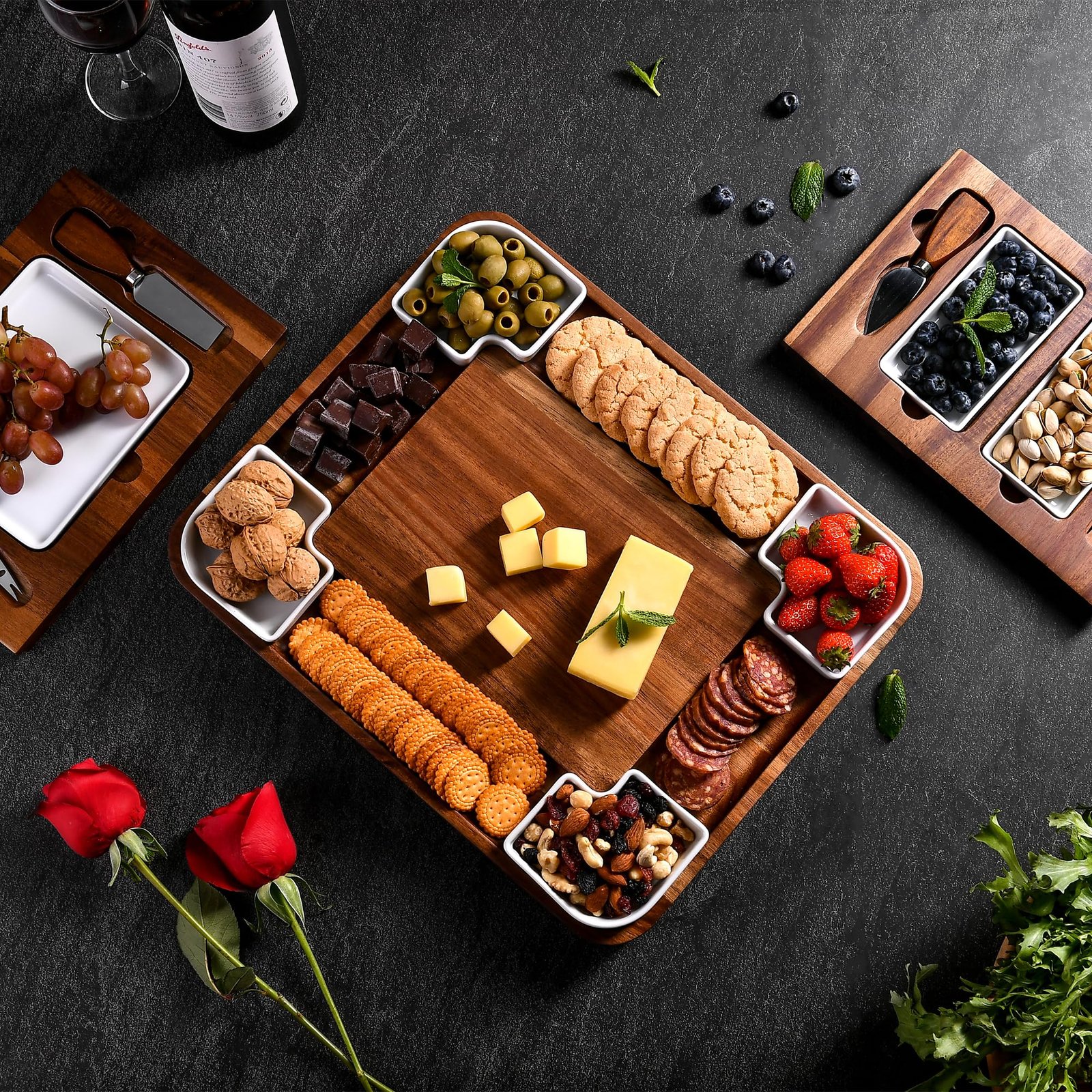 Shanik Upgraded Acacia Cheese Board Set, Square Shaped Charcuterie Set, Cheese Platter, Handcrafted Design and Stainless Steel Cutlery Set - Gift for Any Occasion No Engraving - Image 2