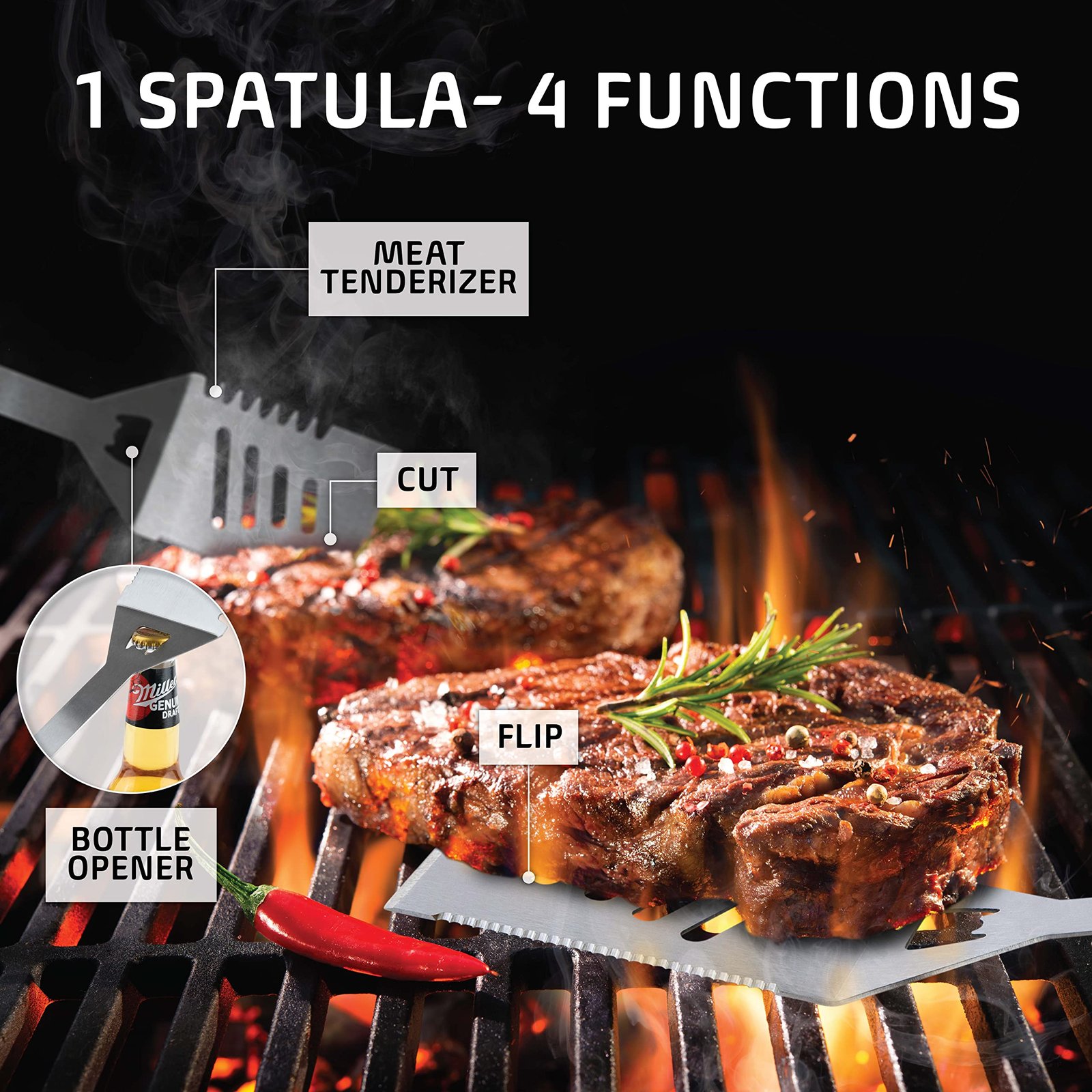 Kaluns Grilling Accessories, Birthday Gifts for Men Grilling Gifts, Heavy Duty Stainless Steel BBQ Grill Tools Set for Outdoor Grill with Aluminum Case and Apron, Husband Dad Gifts for Christmas - Image 5