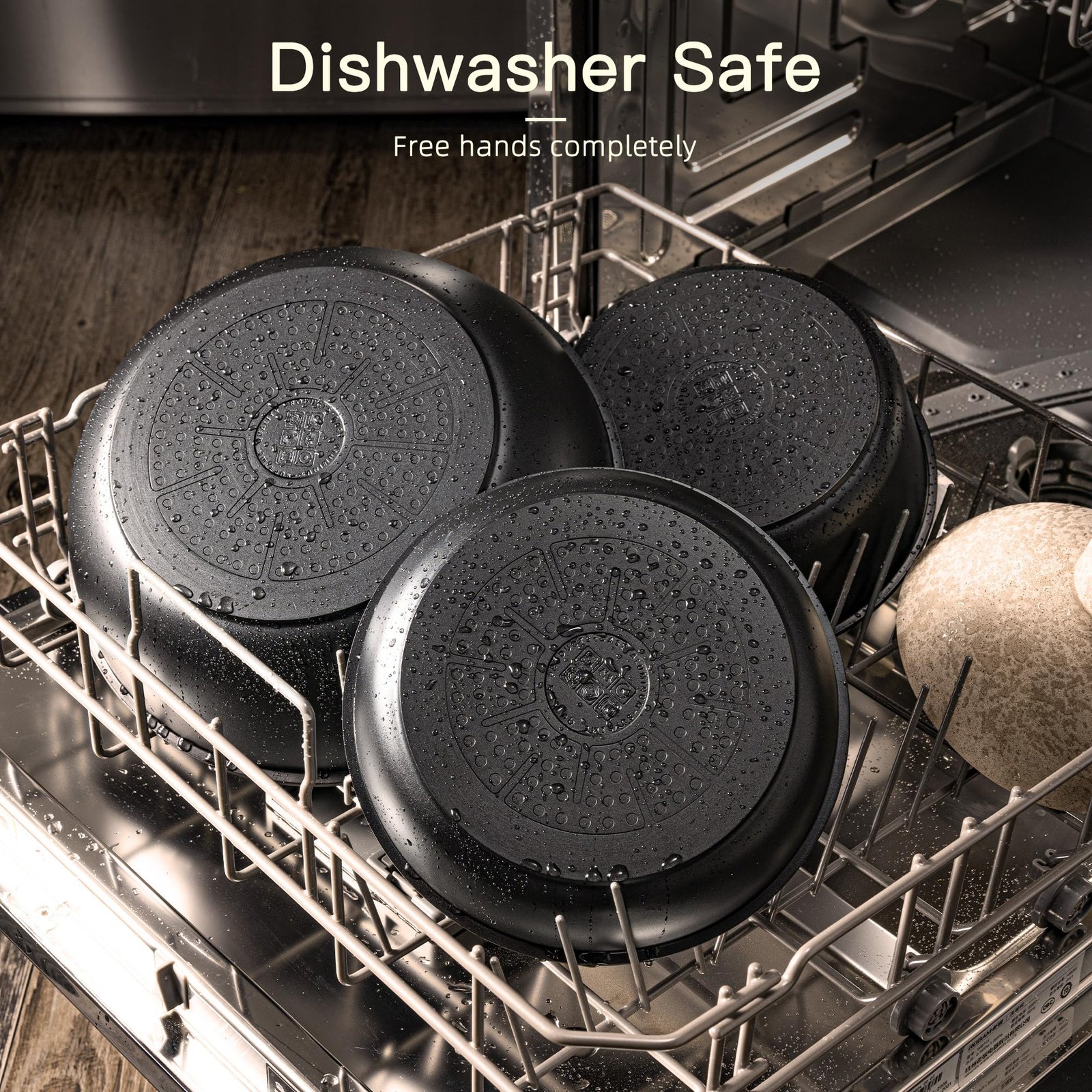 Astercook 21 Pcs Pots and Pans Set Non Stick, Ceramic Cookware Set Detachable Handle, RV Kitchen Cooking Set Removable Handles, Oven Safe, Induction Ready, Stackable Non-stick Set, Black - Image 6