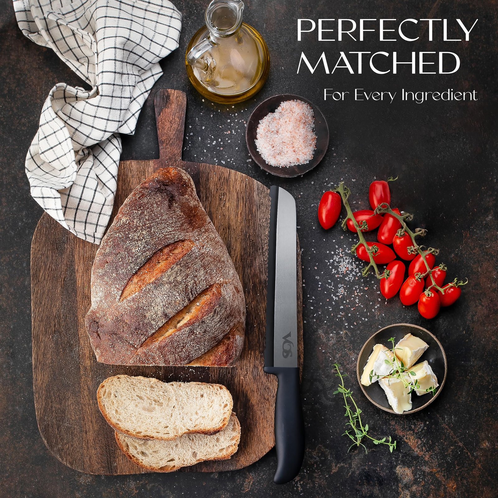 Vos Ceramic Knife Set With Block - 13-Piece Ceramic Knives Set For Kitchen, Includes Chef, Santoku, Bread Knives, Steak Knives, Peeler & Elegant Wooden Block - Ultra-Sharp, Dishwasher safe,Lightweight - Image 7