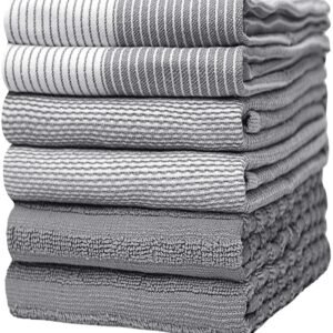 Premium Kitchen Towels (20”x 28”, 6 Pack) | Large Cotton Kitchen Hand Towel | Flat & Terry Dish Cloths | Highly Absorbent Tea Towels Set with Hanging Loop | Gray