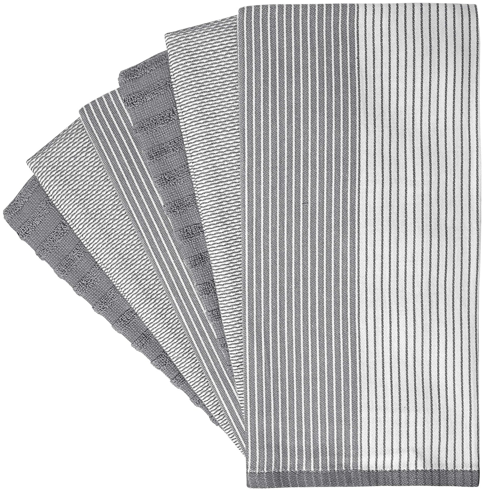 Premium Kitchen Towels (20”x 28”, 6 Pack) | Large Cotton Kitchen Hand Towel | Flat & Terry Dish Cloths | Highly Absorbent Tea Towels Set with Hanging Loop | Gray - Image 5