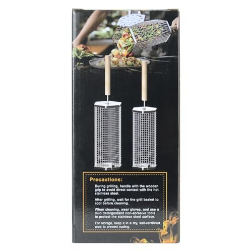 Ivtivfu Rolling Grill Baskets (2PCS, Hexagon), Removable Wooden Handle, 304 Stainless Steel, Nesting Grilling Net, BBQ Accessories Tools for Vegetables Shrimp, Outdoor Cooking Camping, Birthday Gifts for Men Dad Husband - Image 5