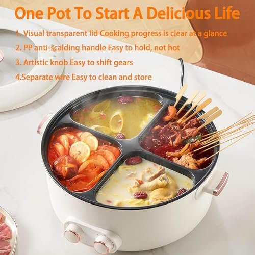 Multifunctional Four-Grid Electric Cooker, Four Grid Multifunctional Stew Pot, 6l Large Capacity, One Pot with Four Flavors, Independent Temperature Control on Both Sides - Image 3