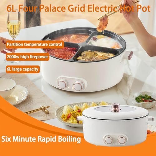 Multifunctional Four-Grid Electric Cooker, Four Grid Multifunctional Stew Pot, 6l Large Capacity, One Pot with Four Flavors, Independent Temperature Control on Both Sides - Image 5