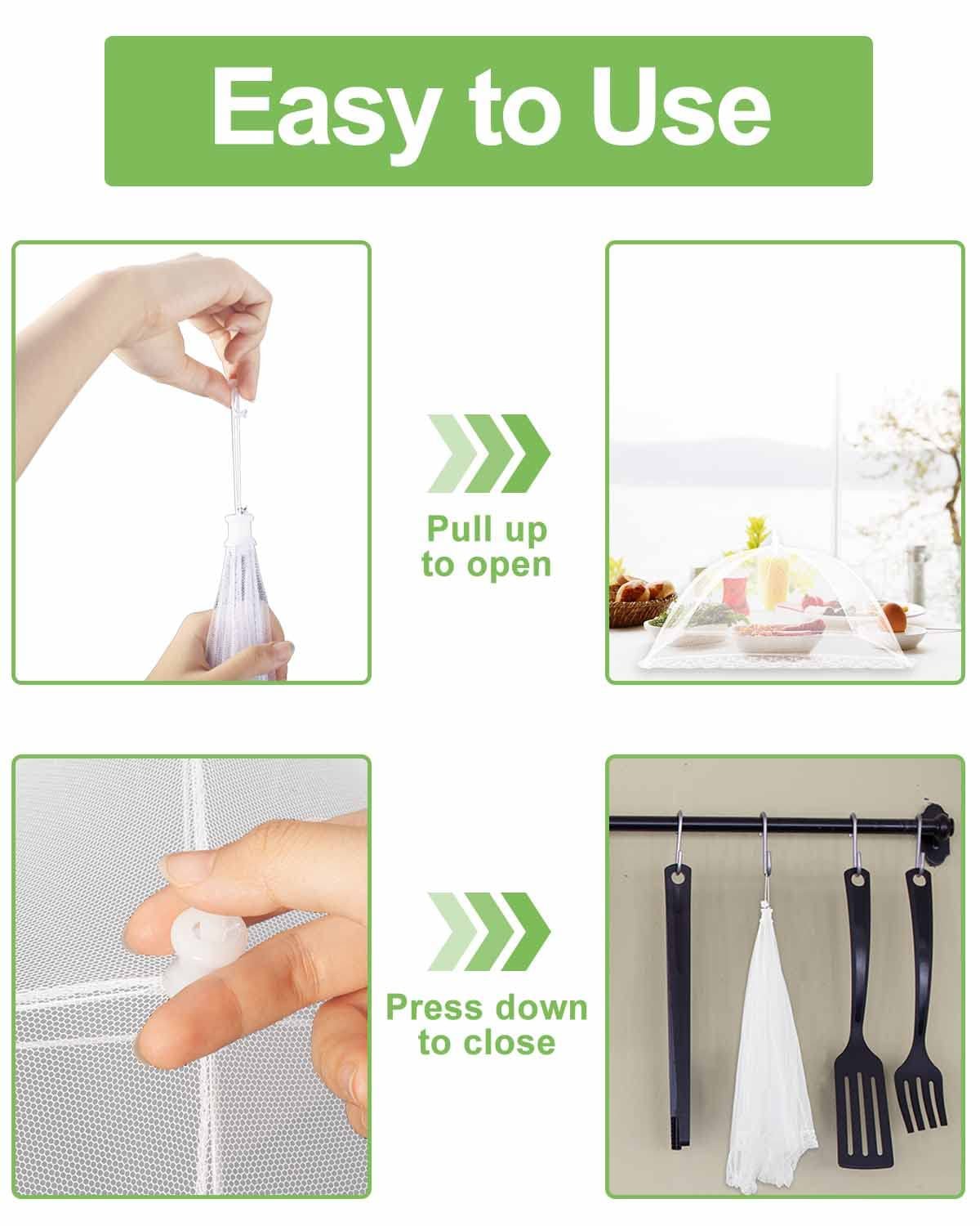 Lauon Large Food Cover,6 Pack Mesh Food Tent,17"x17",White Nylon Covers,Pop-Up Umbrella Screen Tents,Patio Net for Outdoor Camping, Picnics, Parties,BBQ,Collapsible and Reusable - Image 5