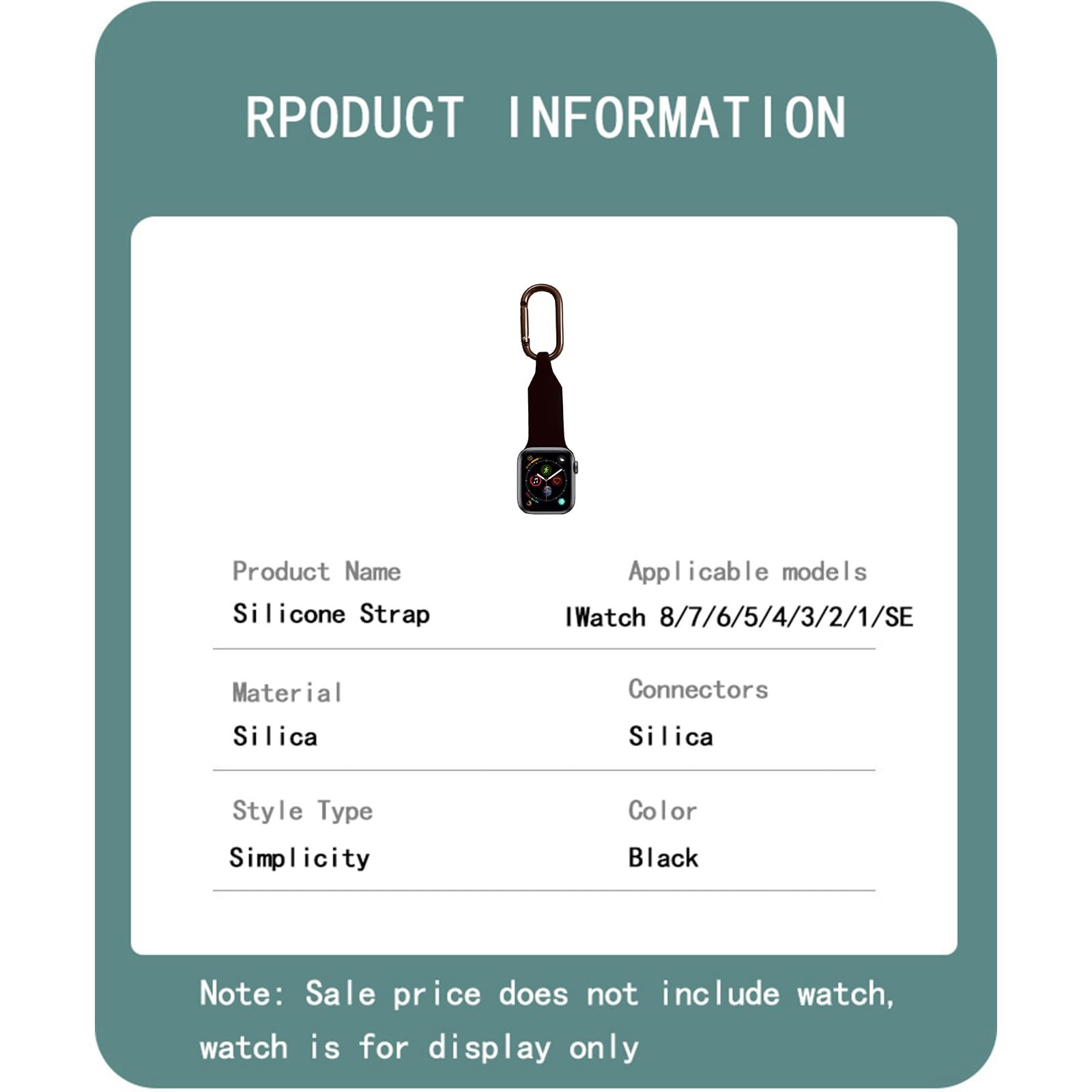 Metal Silicone Watch Band Compatible with Apple Watch Fob Necklace Keychain Clip Pocket watch Case 38mm 40mm 41mm 42mm 44mm 45mm for women men,Replacement Band for iwatch Series 9-1/SE. (Black, 38/40/41MM) - Image 2