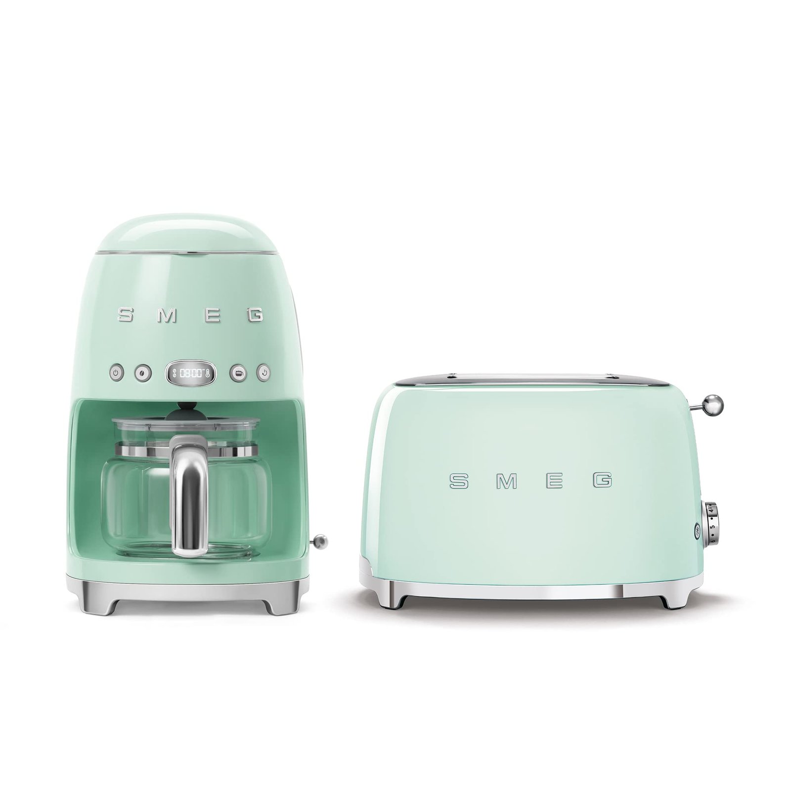 Smeg Retro Drip Coffee Machine and 2-Slice Toaster Bundle (Pastel Green)