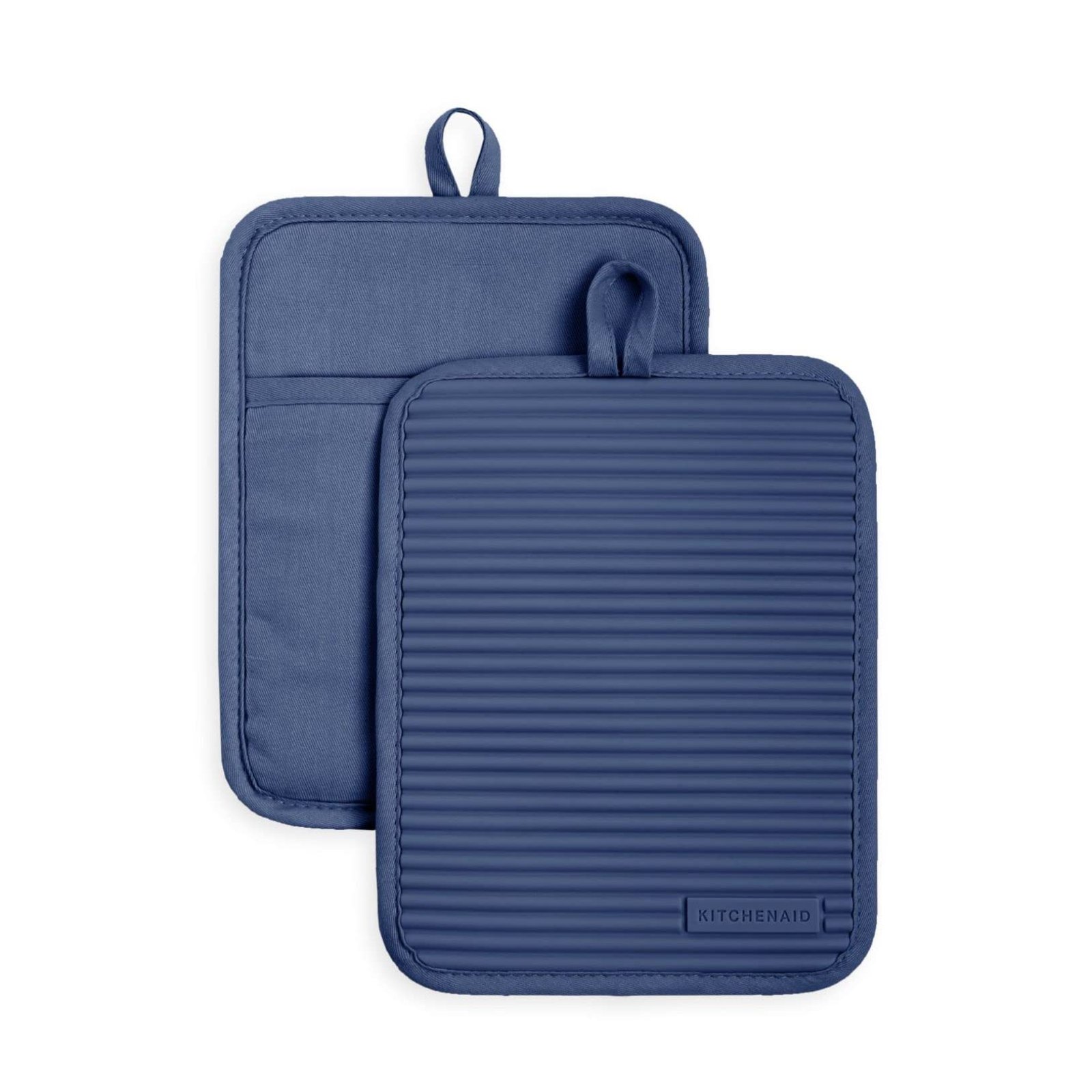 KitchenAid Ribbed Soft Silicone Pot Holder 2-Pack Set, Blue Willow, 7"x9"