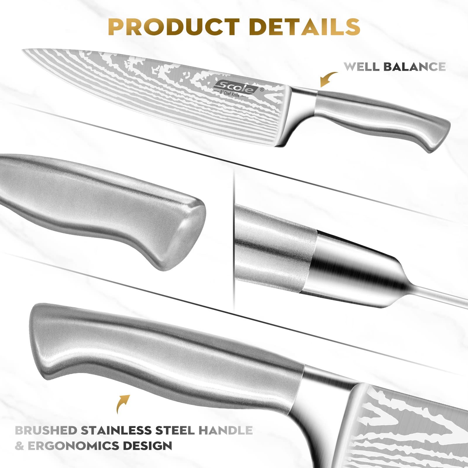 SCOLE® Chef Knife Ultra Sharp Kitchen Knife Set 7-Piece, Premium German 1.4116 Stainless Steel Chefs Knife Set, Ergonomic Handle Professional Knives Set for Kitchen with Gift Box - Image 6