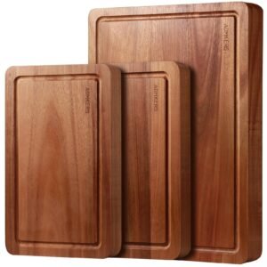 Wood Cutting Board, Acacia Cutting Boards for Kitchen, Set of 3, Solid Charcuterie Board with Juice Groove, Large Wooden Chopping Board for Meat, Cheese, Fruit, Vegetables (17x12, 12x10, 12x7 inch)