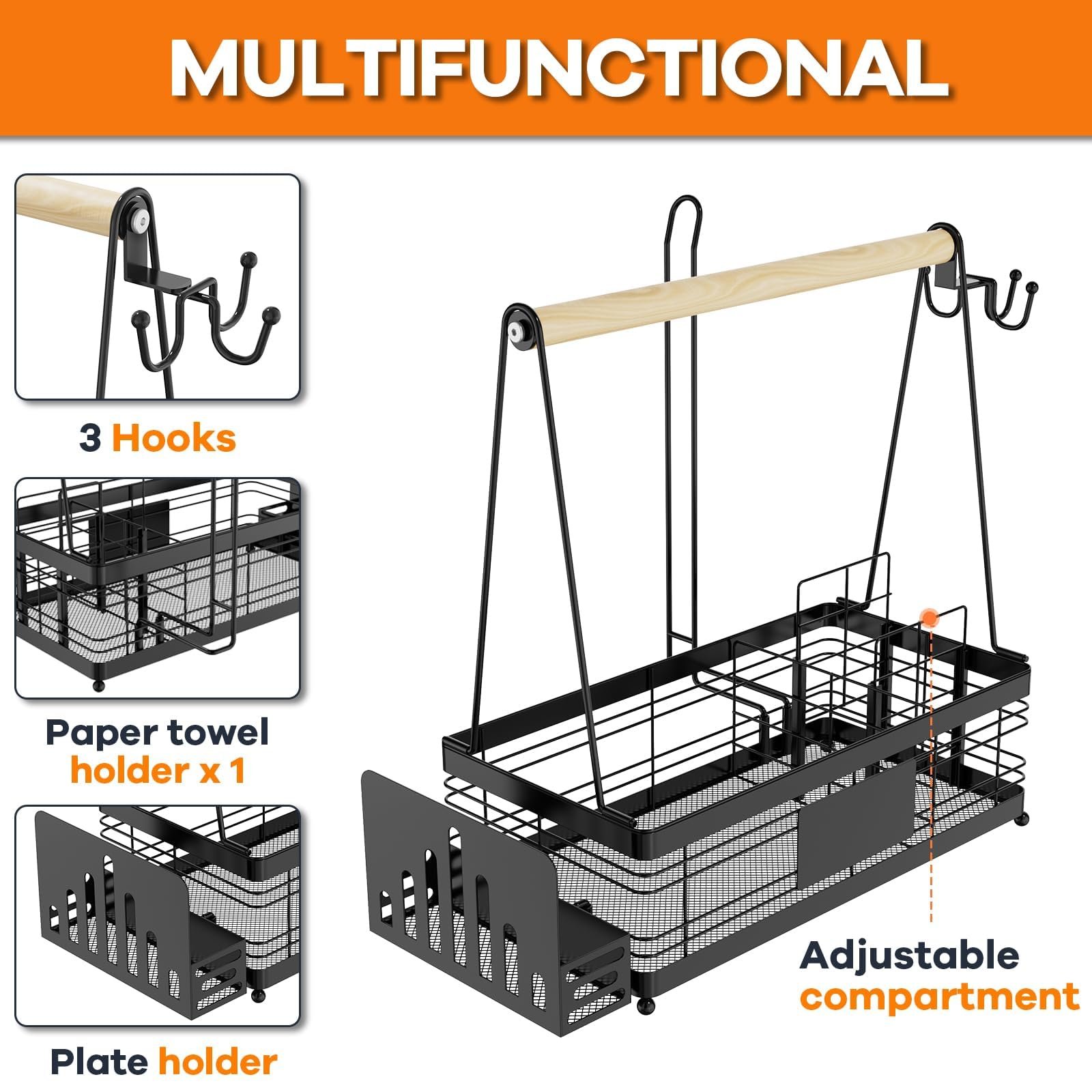 GUIBUKEYAN Grill Caddy with Plate Holder and Paper Towel Holder, Picnic BBQ Condiment Utensil Organizer Caddy for Outdoor Cooking, Rv, Camping Essential, Camper Must Haves, Grilling Gifts for Men - Image 4