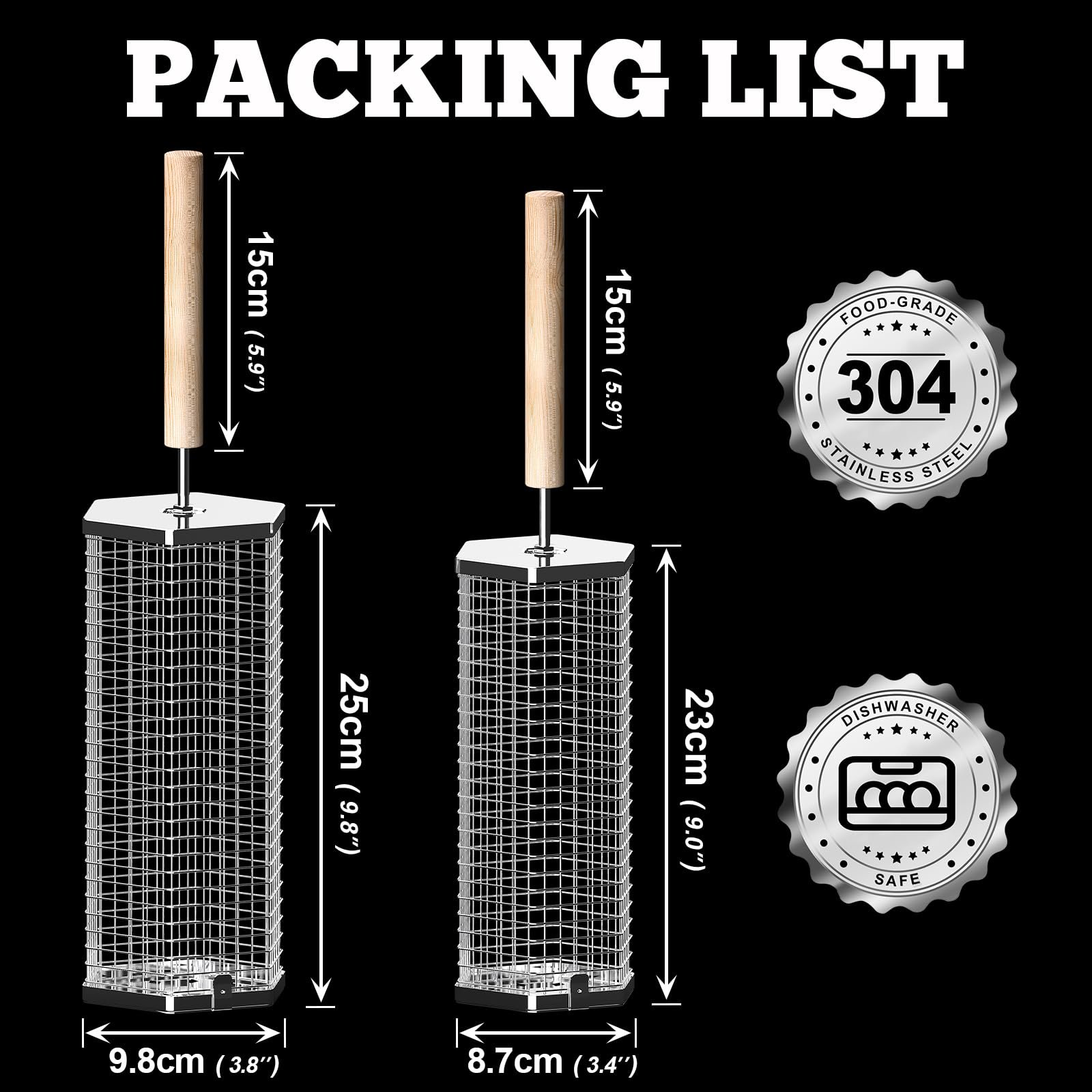 Ivtivfu Rolling Grill Baskets (2PCS, Hexagon), Removable Wooden Handle, 304 Stainless Steel, Nesting Grilling Net, BBQ Accessories Tools for Vegetables Shrimp, Outdoor Cooking Camping, Birthday Gifts for Men Dad Husband - Image 13