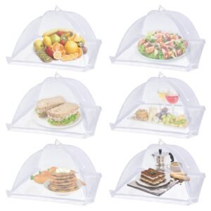 Lauon Large Food Cover,6 Pack Mesh Food Tent,17"x17",White Nylon Covers,Pop-Up Umbrella Screen Tents,Patio Net for Outdoor Camping, Picnics, Parties,BBQ,Collapsible and Reusable