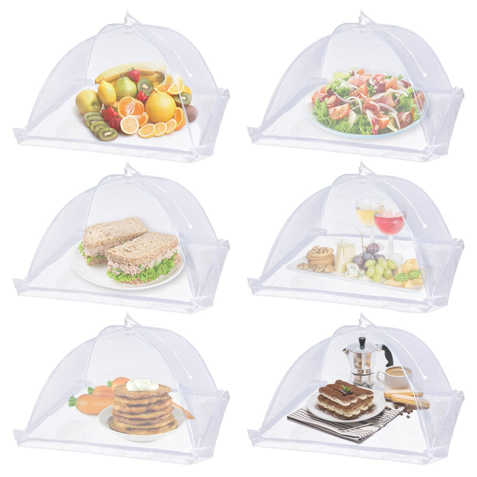 Lauon Large Food Cover,6 Pack Mesh Food Tent,17"x17",White Nylon Covers,Pop-Up Umbrella Screen Tents,Patio Net for Outdoor Camping, Picnics, Parties,BBQ,Collapsible and Reusable