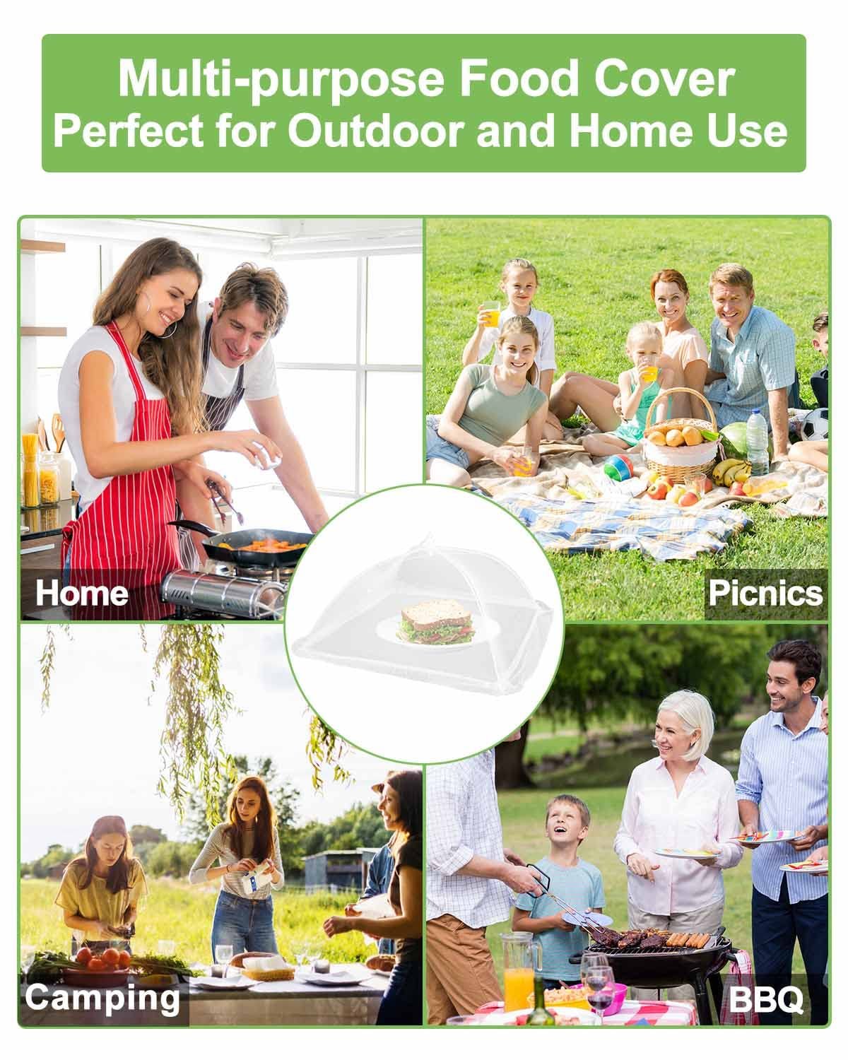 Lauon Large Food Cover,6 Pack Mesh Food Tent,17"x17",White Nylon Covers,Pop-Up Umbrella Screen Tents,Patio Net for Outdoor Camping, Picnics, Parties,BBQ,Collapsible and Reusable - Image 4