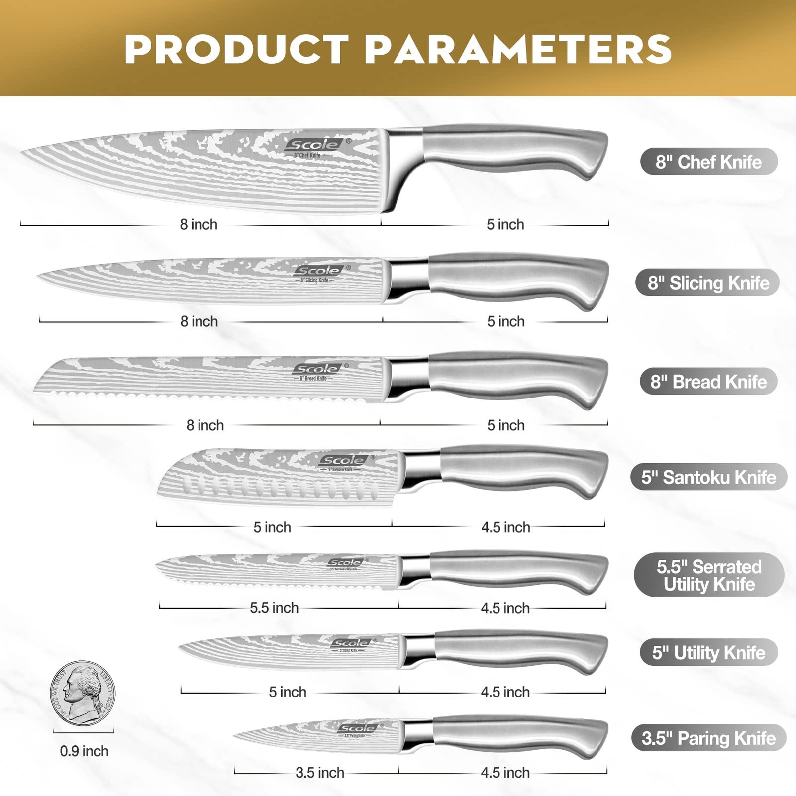 SCOLE® Chef Knife Ultra Sharp Kitchen Knife Set 7-Piece, Premium German 1.4116 Stainless Steel Chefs Knife Set, Ergonomic Handle Professional Knives Set for Kitchen with Gift Box - Image 3