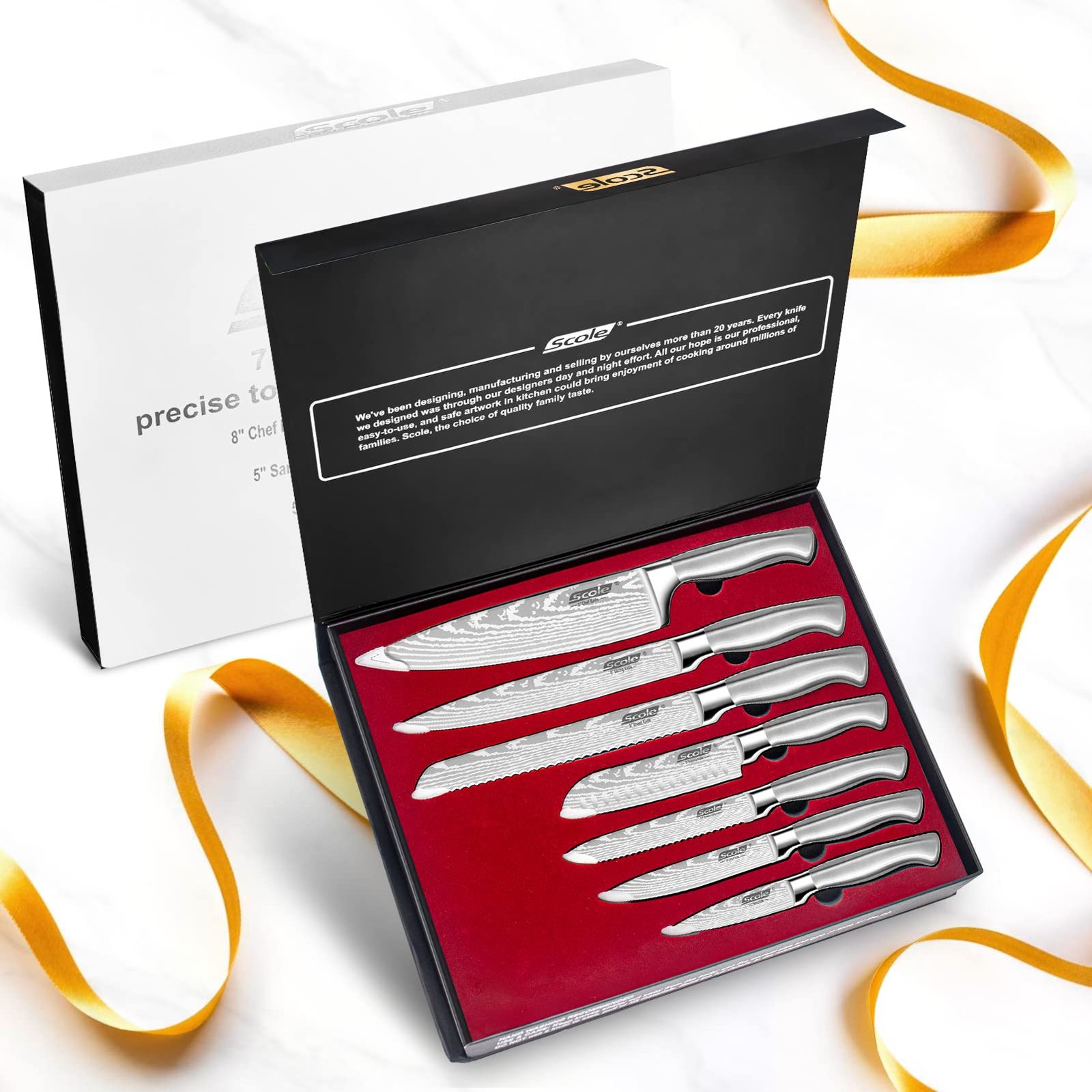 SCOLE® Chef Knife Ultra Sharp Kitchen Knife Set 7-Piece, Premium German 1.4116 Stainless Steel Chefs Knife Set, Ergonomic Handle Professional Knives Set for Kitchen with Gift Box - Image 2