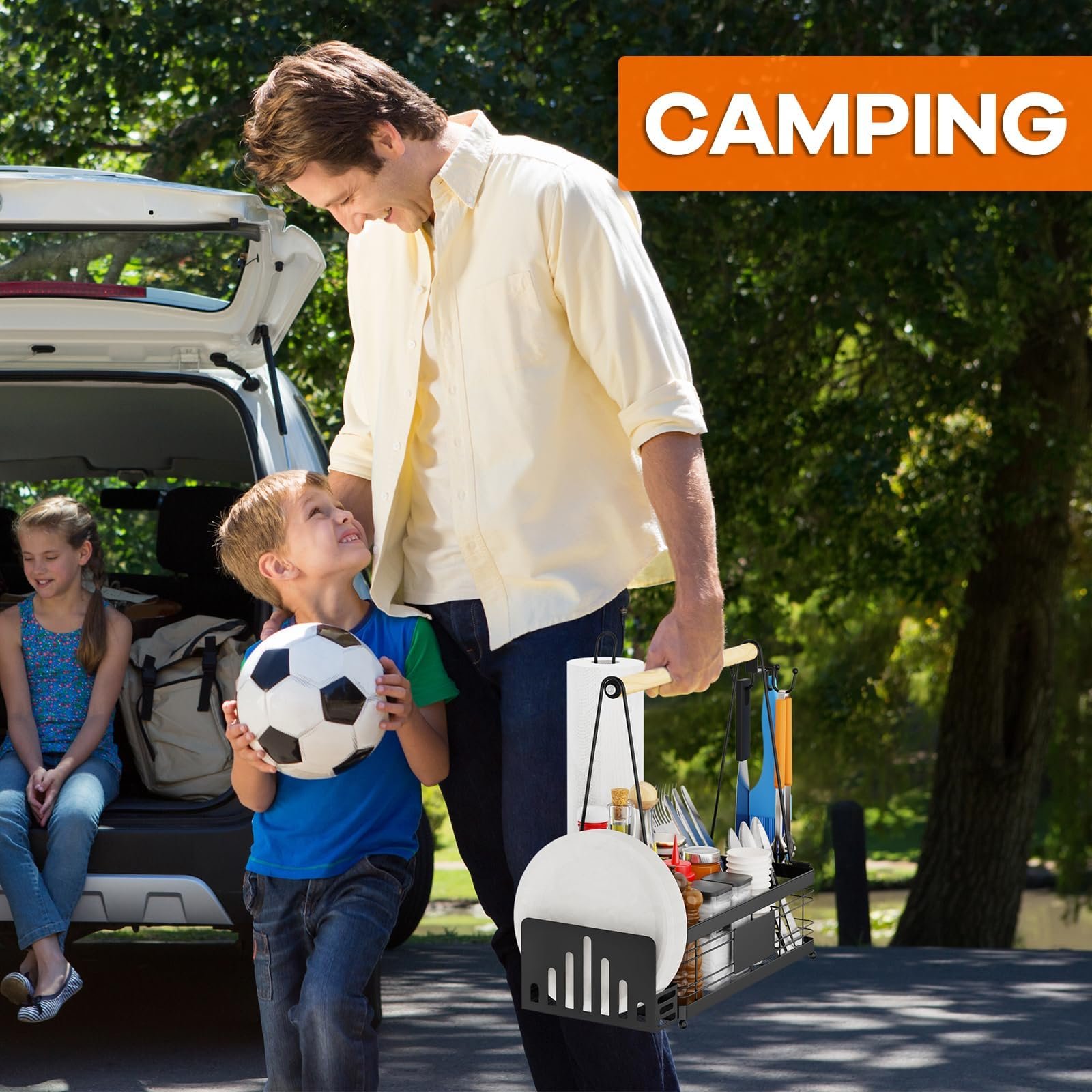 GUIBUKEYAN Grill Caddy with Plate Holder and Paper Towel Holder, Picnic BBQ Condiment Utensil Organizer Caddy for Outdoor Cooking, Rv, Camping Essential, Camper Must Haves, Grilling Gifts for Men - Image 3