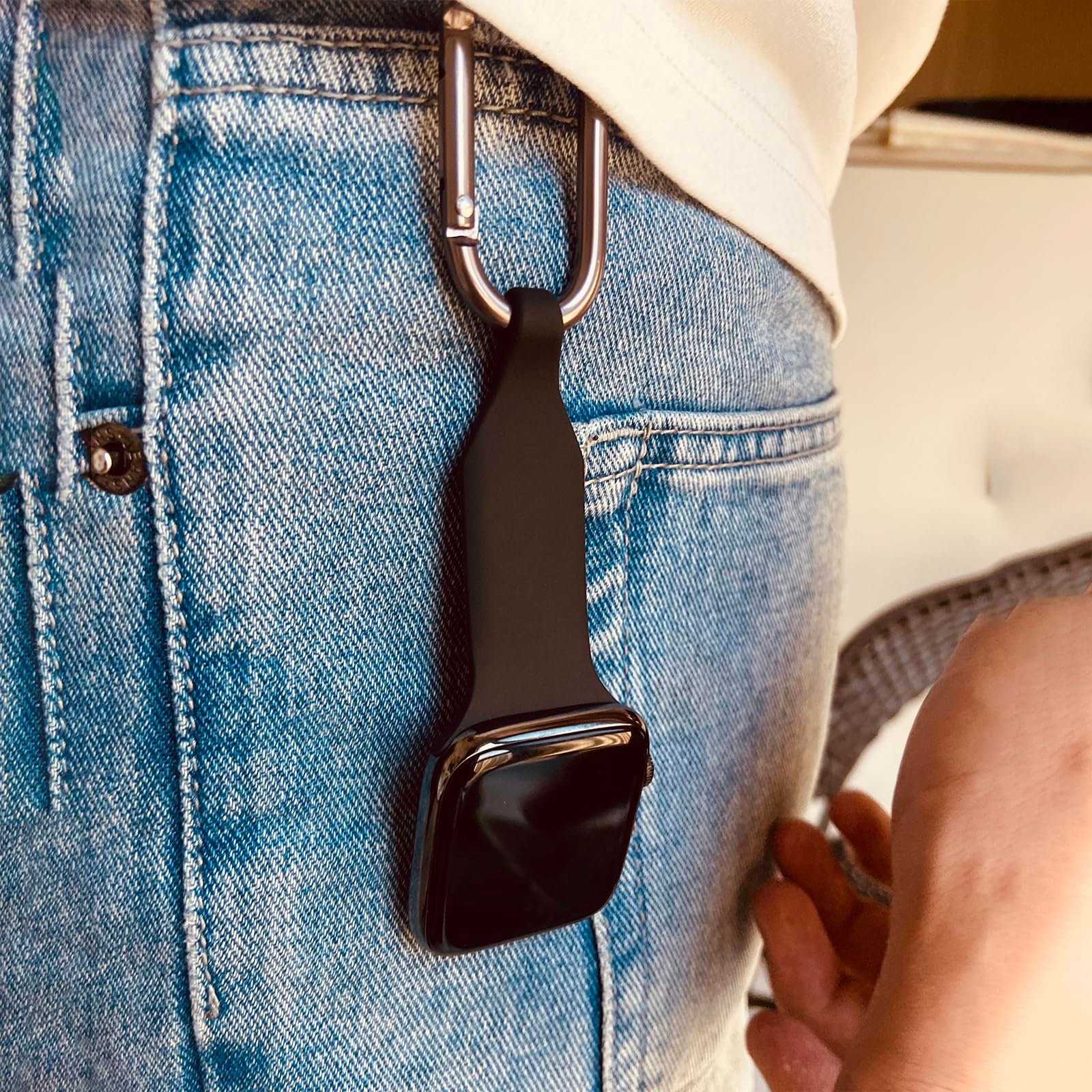 Metal Silicone Watch Band Compatible with Apple Watch Fob Necklace Keychain Clip Pocket watch Case 38mm 40mm 41mm 42mm 44mm 45mm for women men,Replacement Band for iwatch Series 9-1/SE. (Black, 38/40/41MM) - Image 6