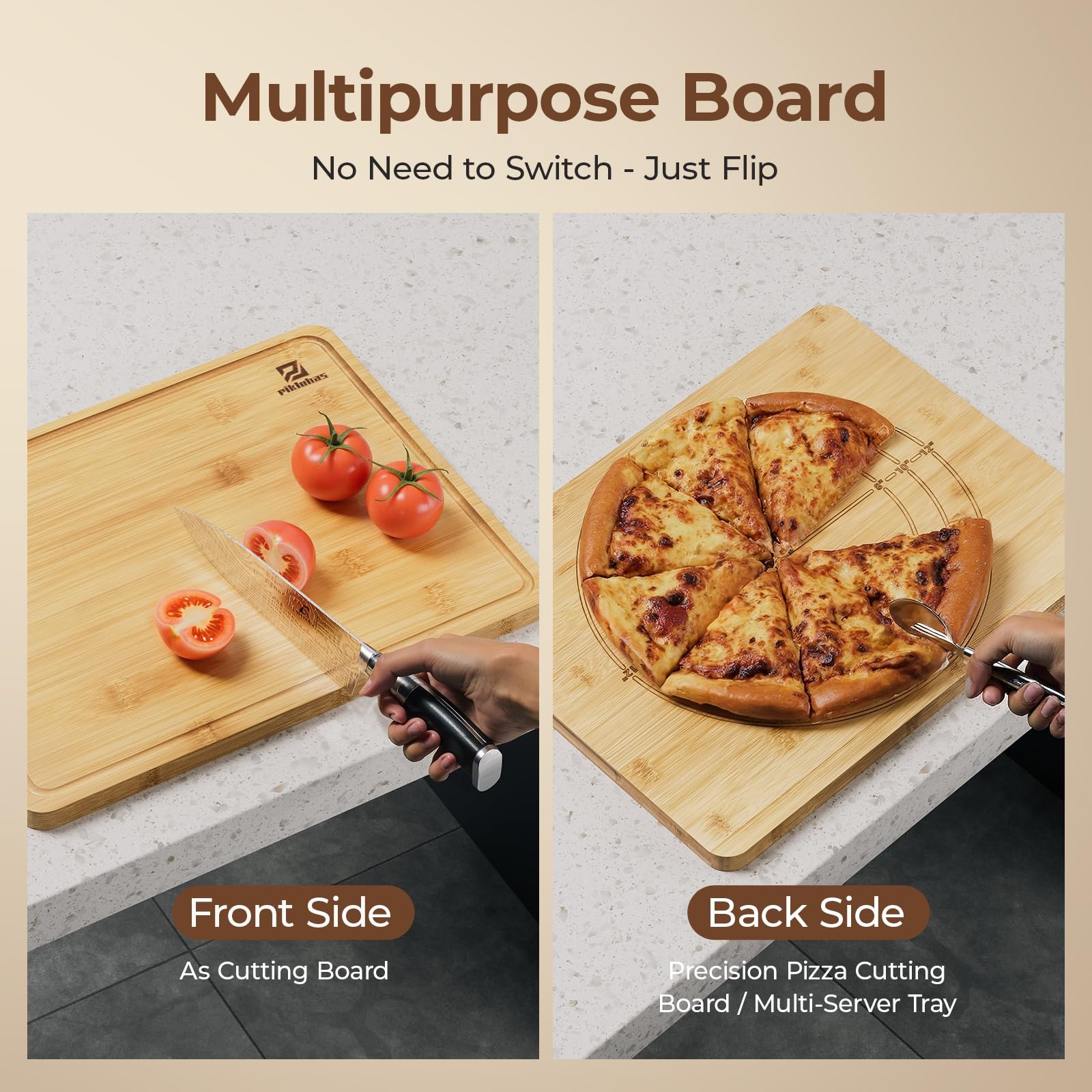 Piklohas Bamboo Cutting Boards Large Set of 4 for Kitchen, Wood Charcuterie Chopping Board with Holder Non Slip, Steak Serving Tray with Juice Groove, Big Butcher Block for Cheese, Ideal for Gift - Image 5