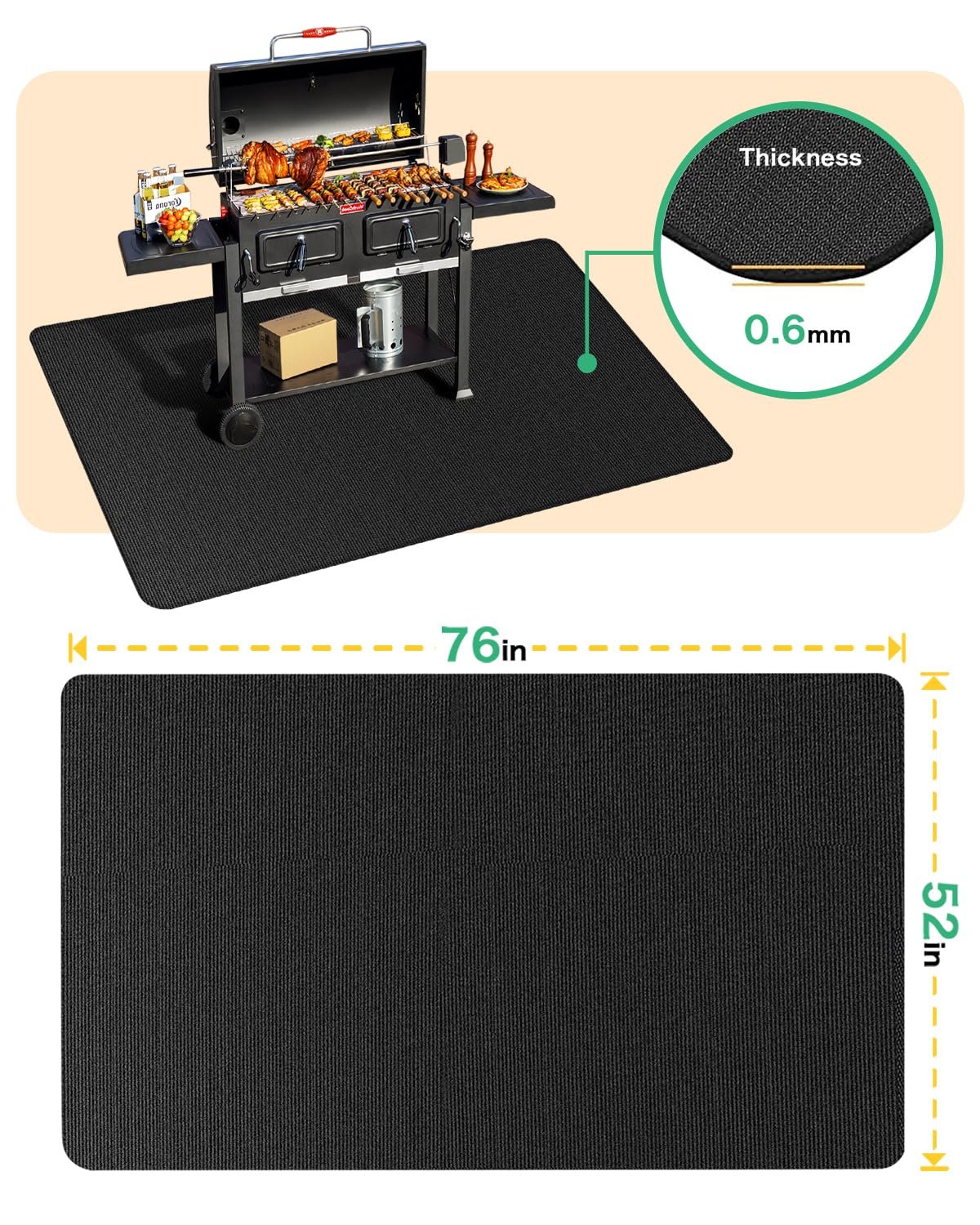 TAOMAND Large 76 x 52 inches Under Grill Mats for Outdoor Grill | Double-Sided Fireproof | Waterproof | Oil-Proof | Easy to Clean | Indoor Fireplace/Fire Pit Mat | Quality BBQ Mat for Deck Patio Lawn - Image 2
