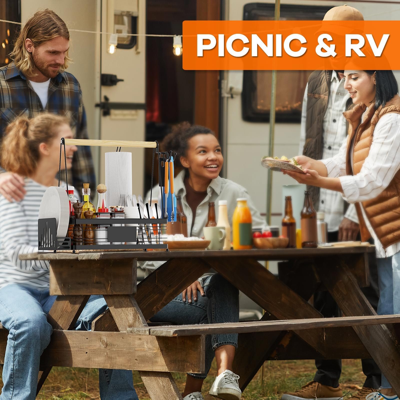 GUIBUKEYAN Grill Caddy with Plate Holder and Paper Towel Holder, Picnic BBQ Condiment Utensil Organizer Caddy for Outdoor Cooking, Rv, Camping Essential, Camper Must Haves, Grilling Gifts for Men - Image 2