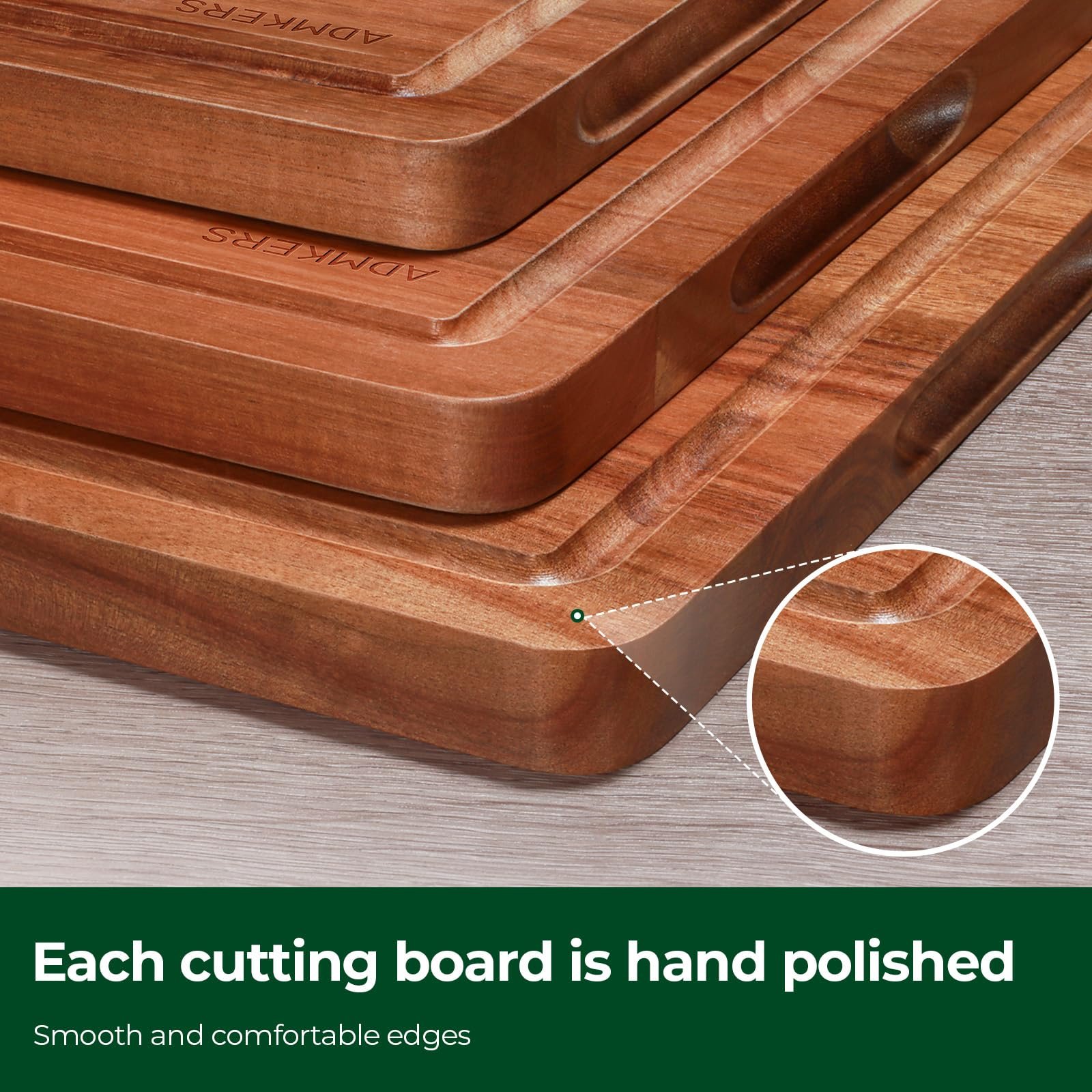 Wood Cutting Board, Acacia Cutting Boards for Kitchen, Set of 3, Solid Charcuterie Board with Juice Groove, Large Wooden Chopping Board for Meat, Cheese, Fruit, Vegetables (17x12, 12x10, 12x7 inch) - Image 5