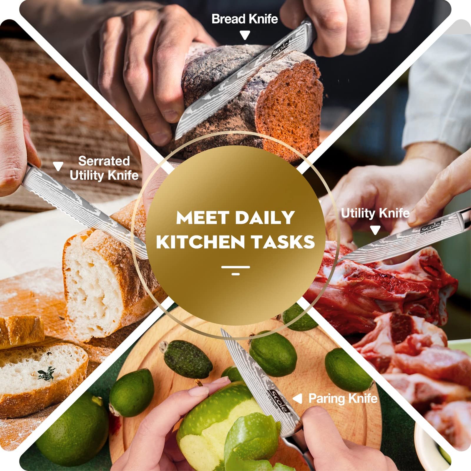 SCOLE® Chef Knife Ultra Sharp Kitchen Knife Set 7-Piece, Premium German 1.4116 Stainless Steel Chefs Knife Set, Ergonomic Handle Professional Knives Set for Kitchen with Gift Box - Image 4