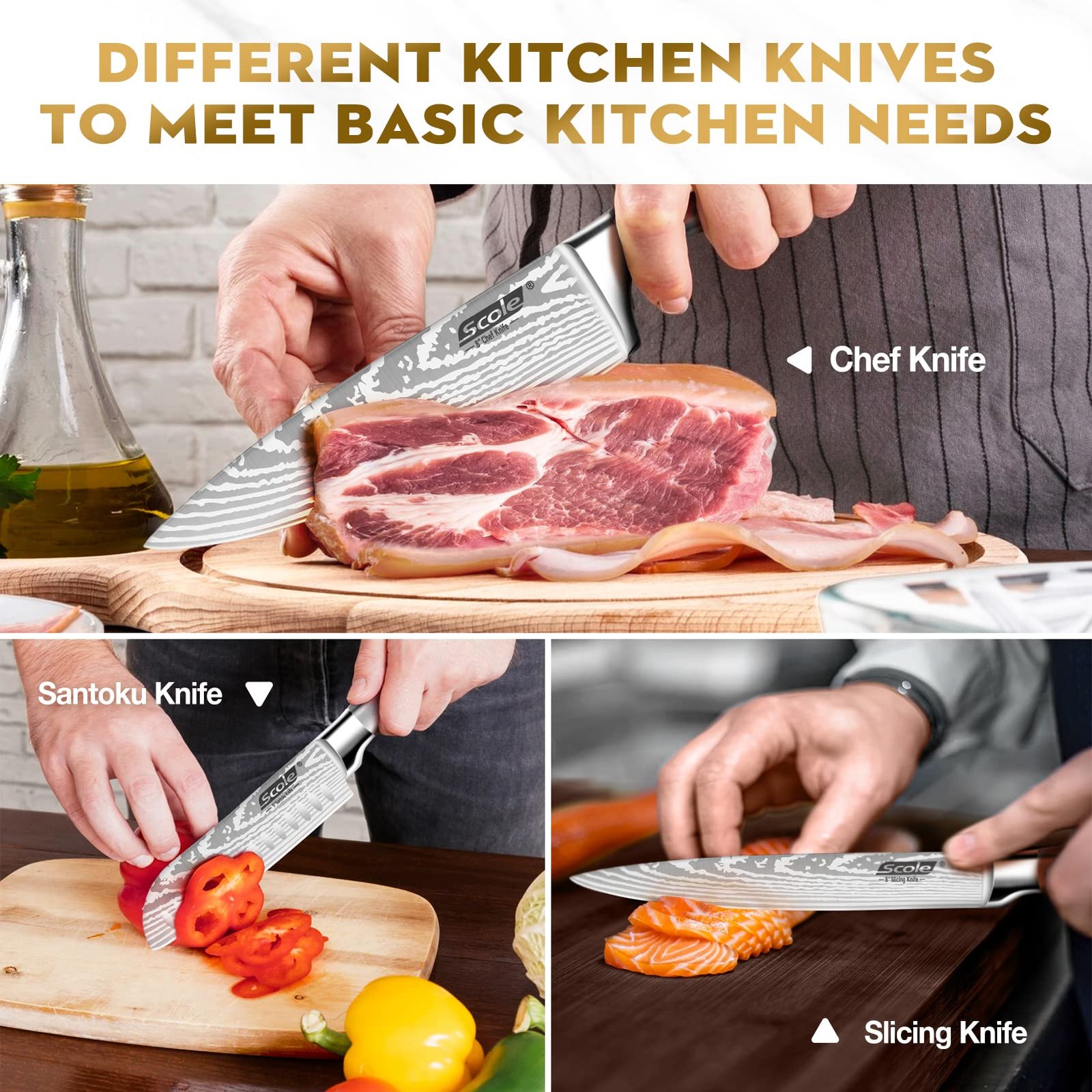 SCOLE® Chef Knife Ultra Sharp Kitchen Knife Set 7-Piece, Premium German 1.4116 Stainless Steel Chefs Knife Set, Ergonomic Handle Professional Knives Set for Kitchen with Gift Box - Image 5