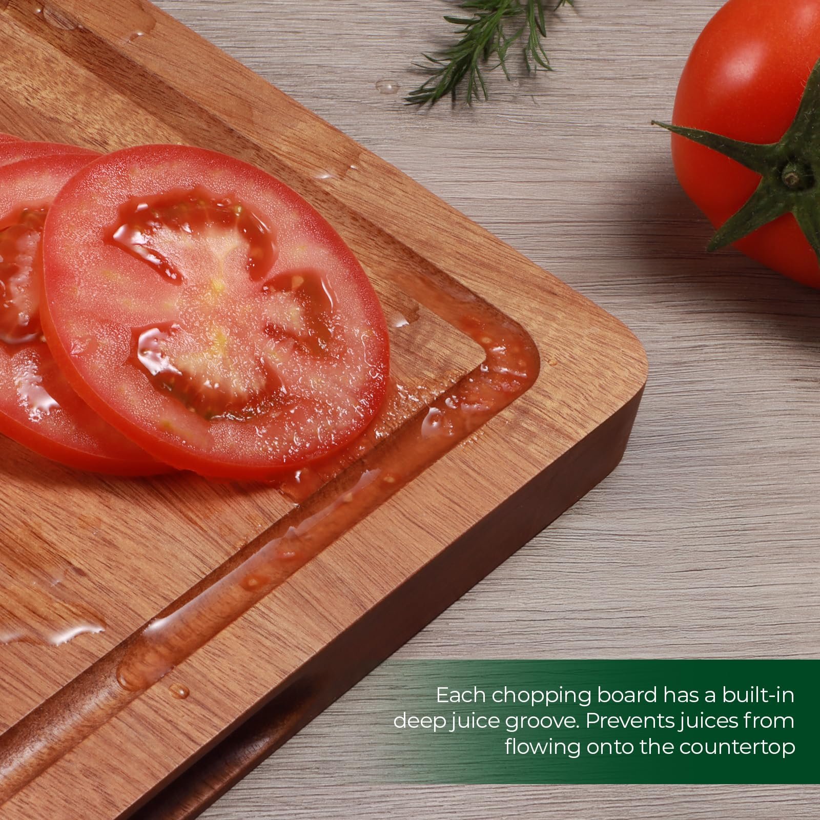 Wood Cutting Board, Acacia Cutting Boards for Kitchen, Set of 3, Solid Charcuterie Board with Juice Groove, Large Wooden Chopping Board for Meat, Cheese, Fruit, Vegetables (17x12, 12x10, 12x7 inch) - Image 4